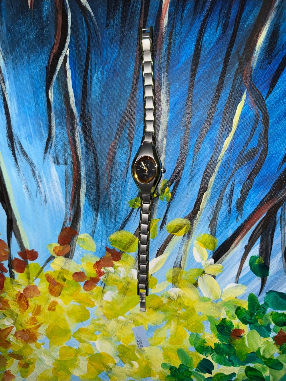 Authenic Gucci Two-Tone Gold and Silver Bracelet Watch with Black Dial